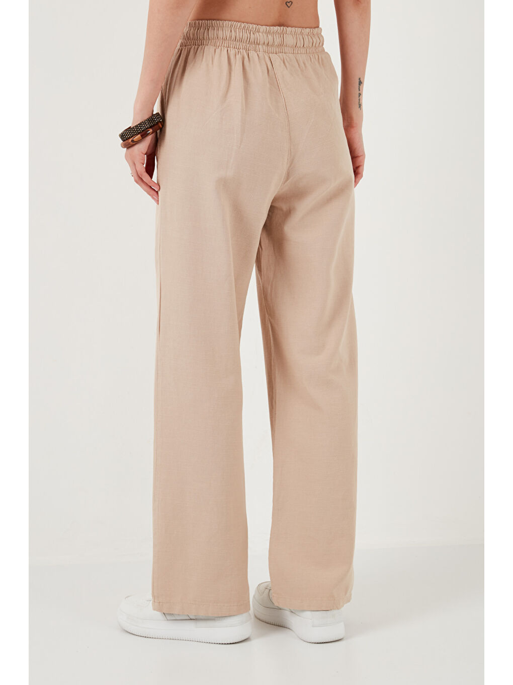 Sarı Pamuklu Relaxed Fit Yüksek Bel Bol Paça Kadın Pantolon 668Yp5118-5