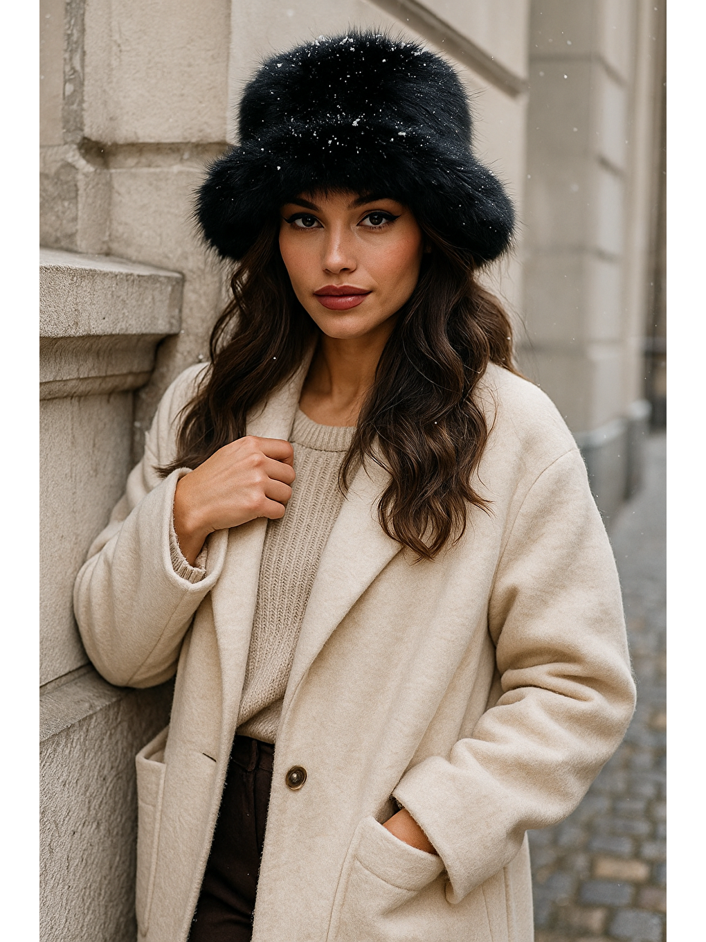 Pelüş Ayarlanabilir Siyah Bucket Kalpak Şapka Bere SPK1142-2