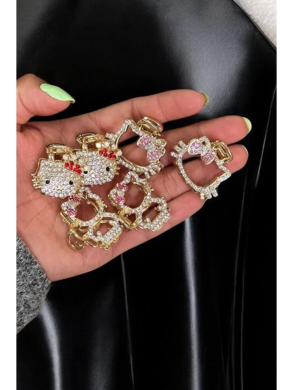 Sarı Kitty ve Teddy Figürlü Kristal Taşlı Mandal Saç Tokası 2 Adet-1