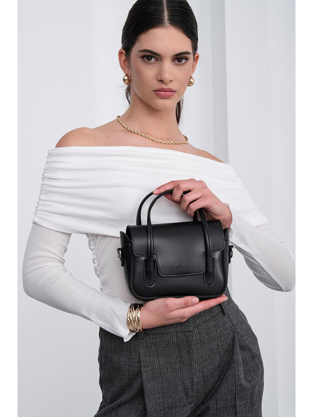 Dimple Retro El Ve Çapraz Çanta Siyah-1