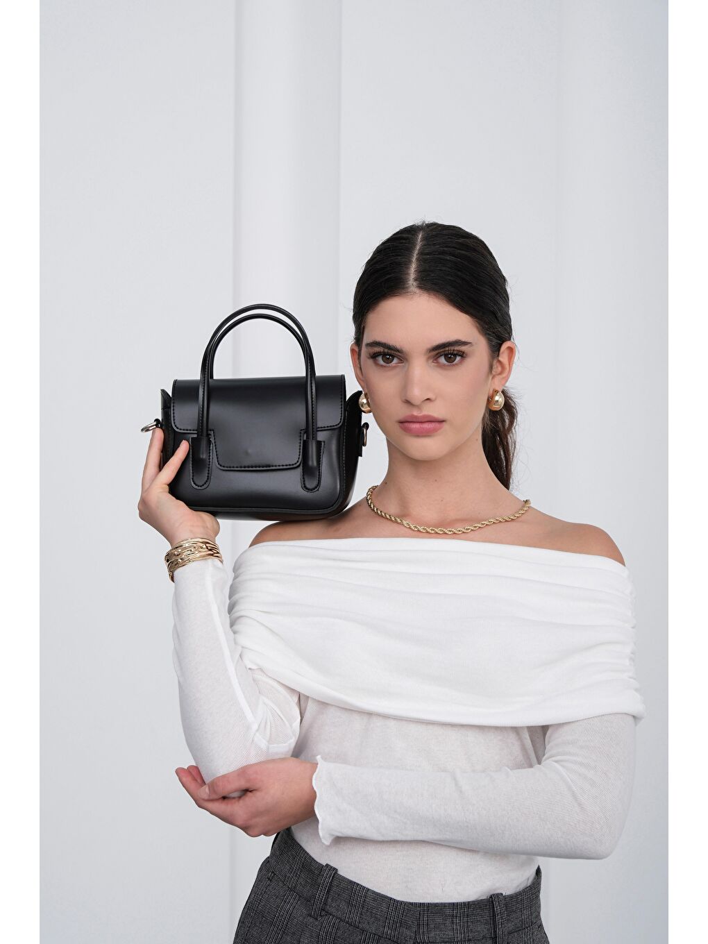 Dimple Retro El Ve Çapraz Çanta Siyah-3