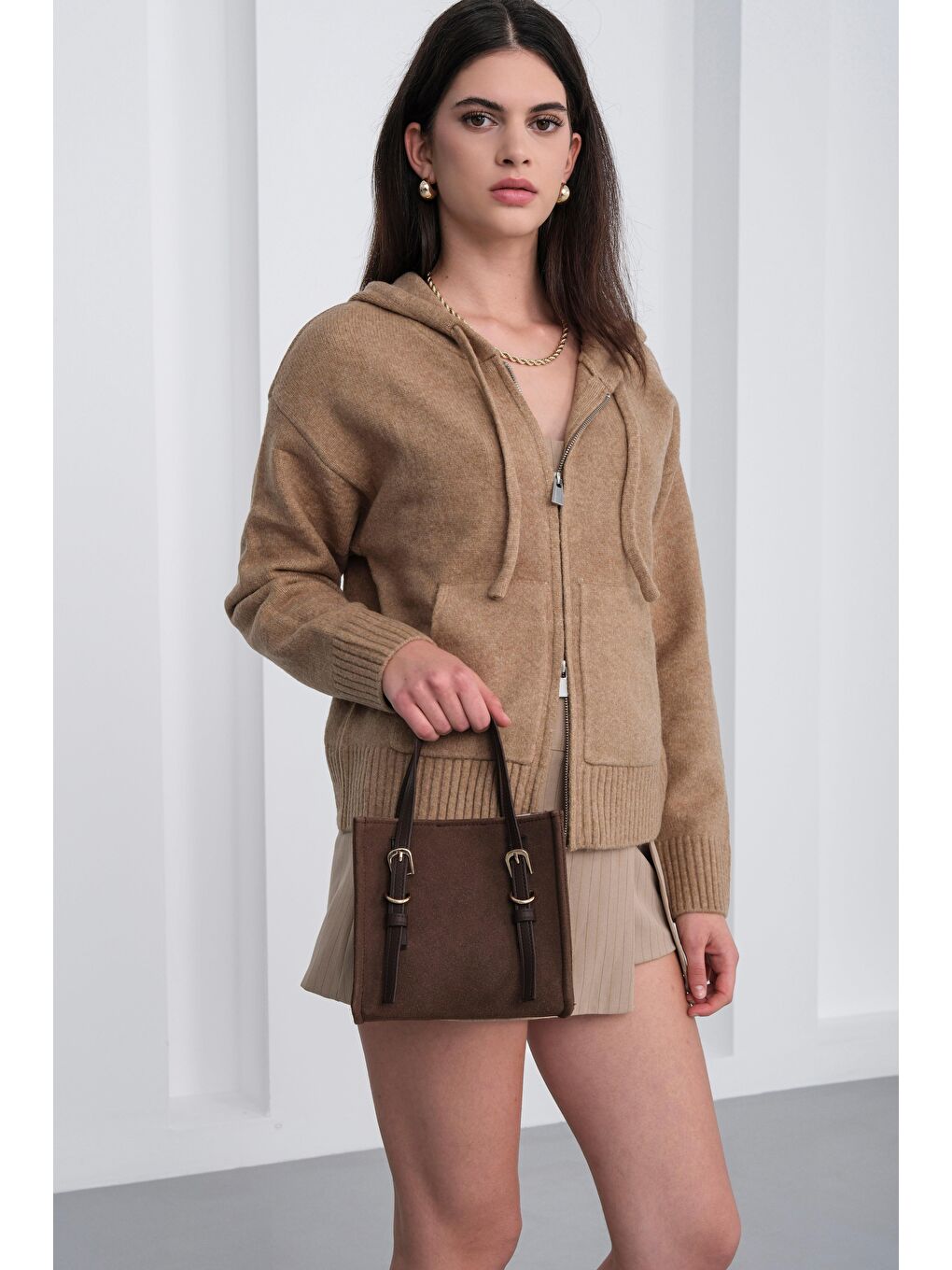 Kahverengi Luxe Kemer Detaylı Süet Çapraz Çanta Kahve-3