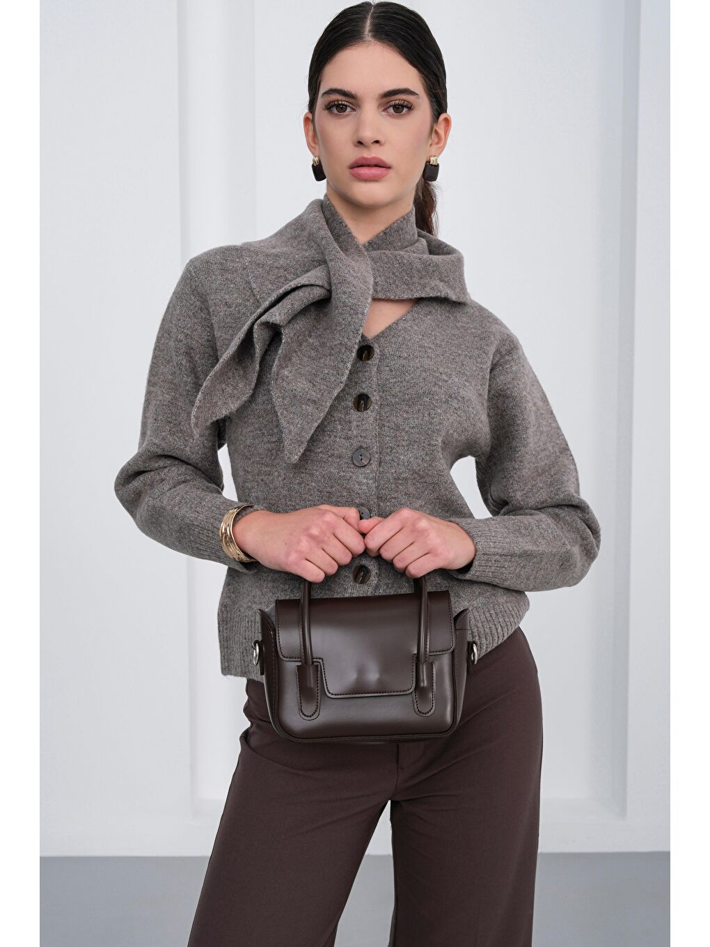 Kahverengi Dimple Retro El Ve Çapraz Çanta Kahve-3