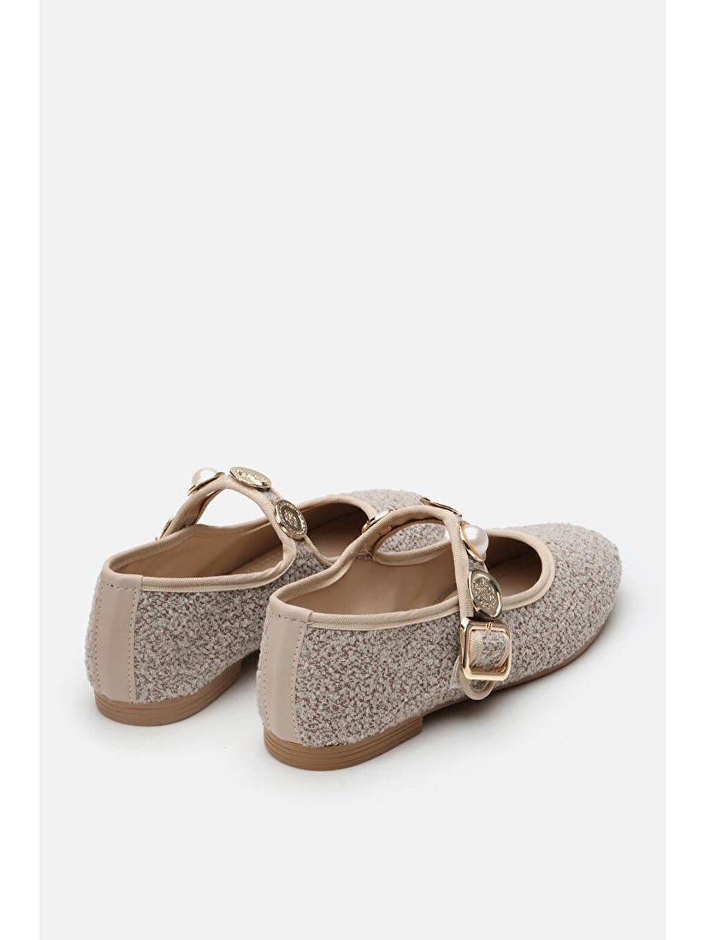 Bej Pelüş Vizon Taşlı Kadın Babet-2