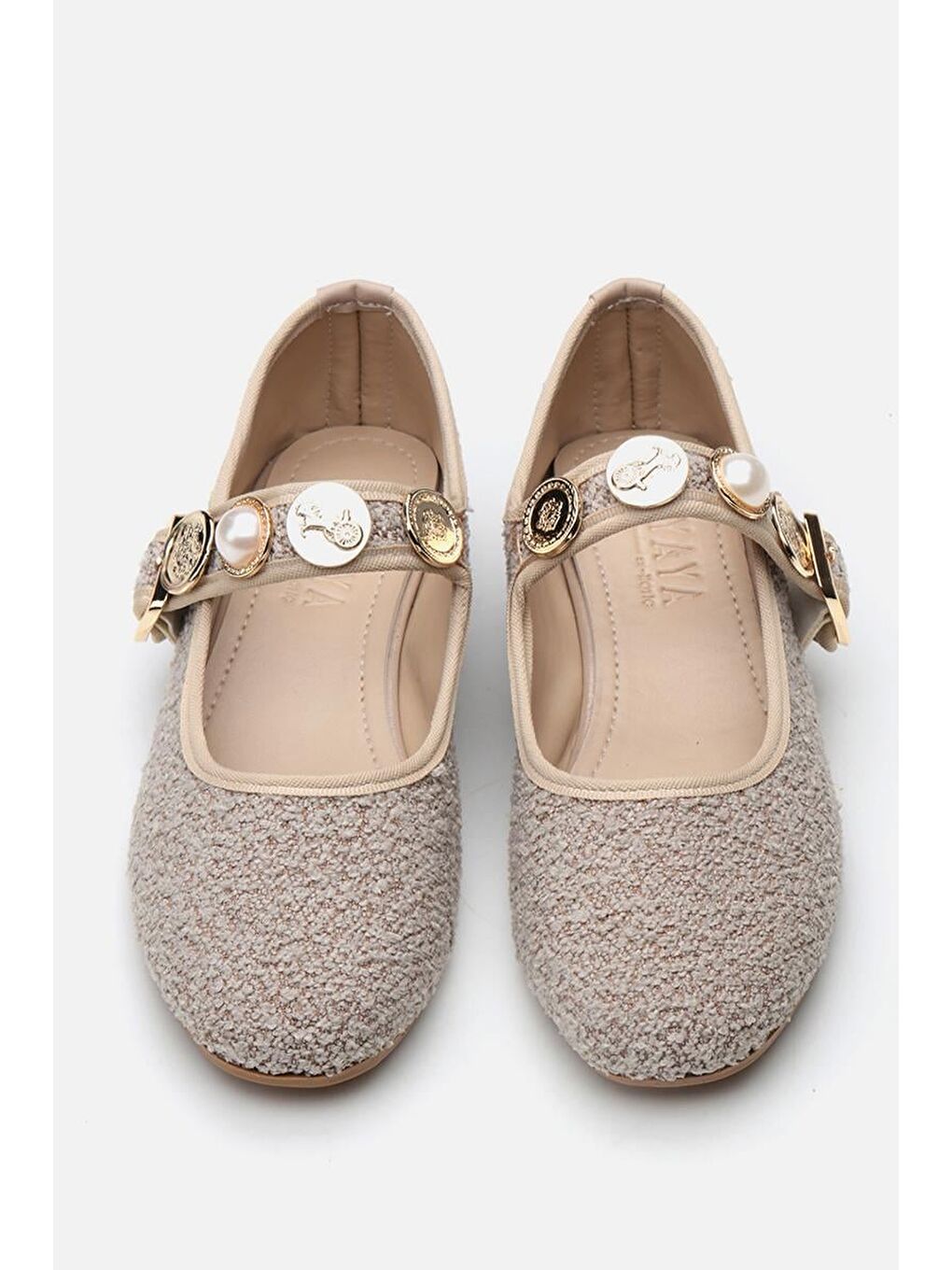 Bej Pelüş Vizon Taşlı Kadın Babet-5