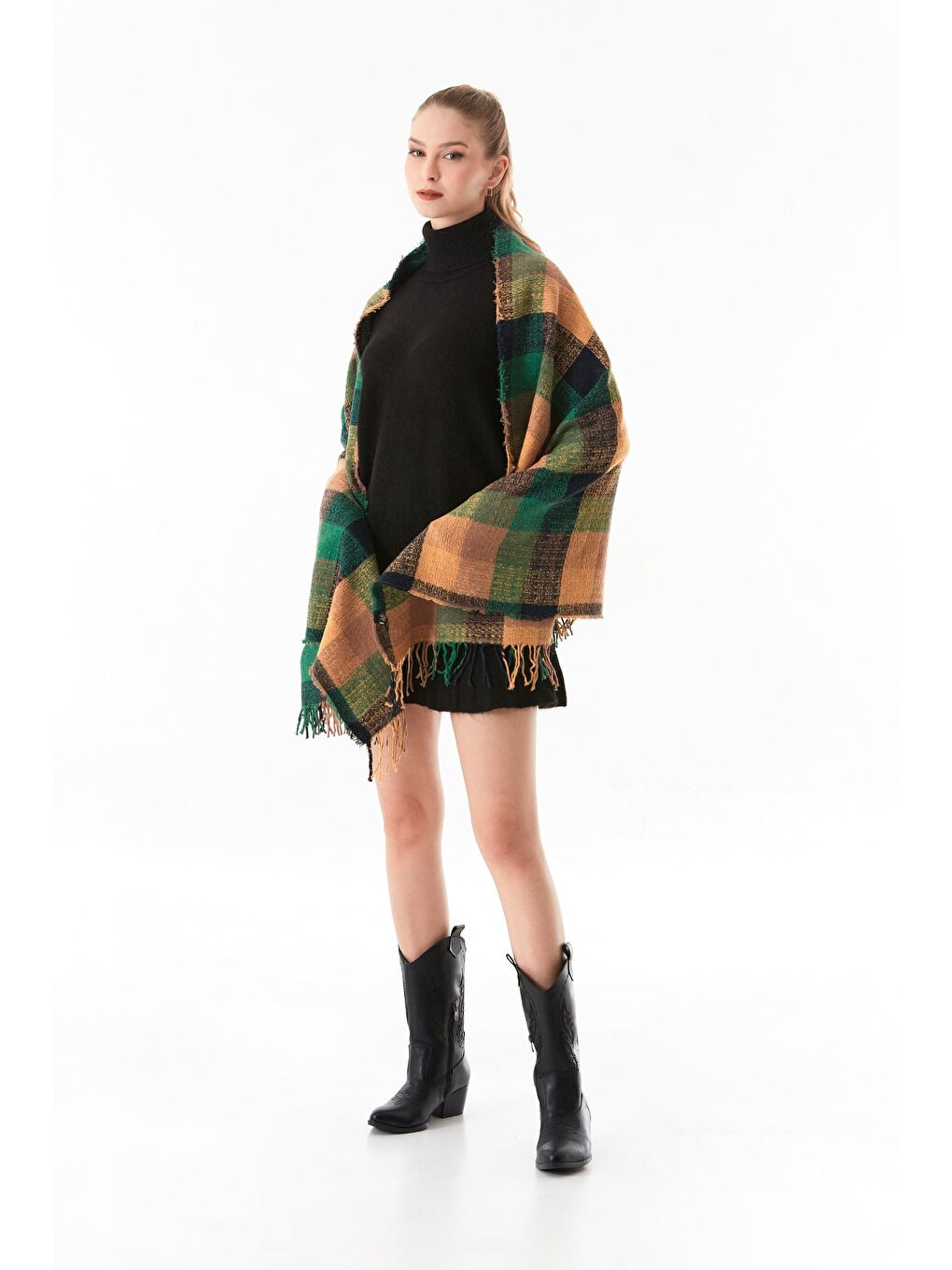 Yeşil Ekose Desenli Yumuşak Dokulu Şal