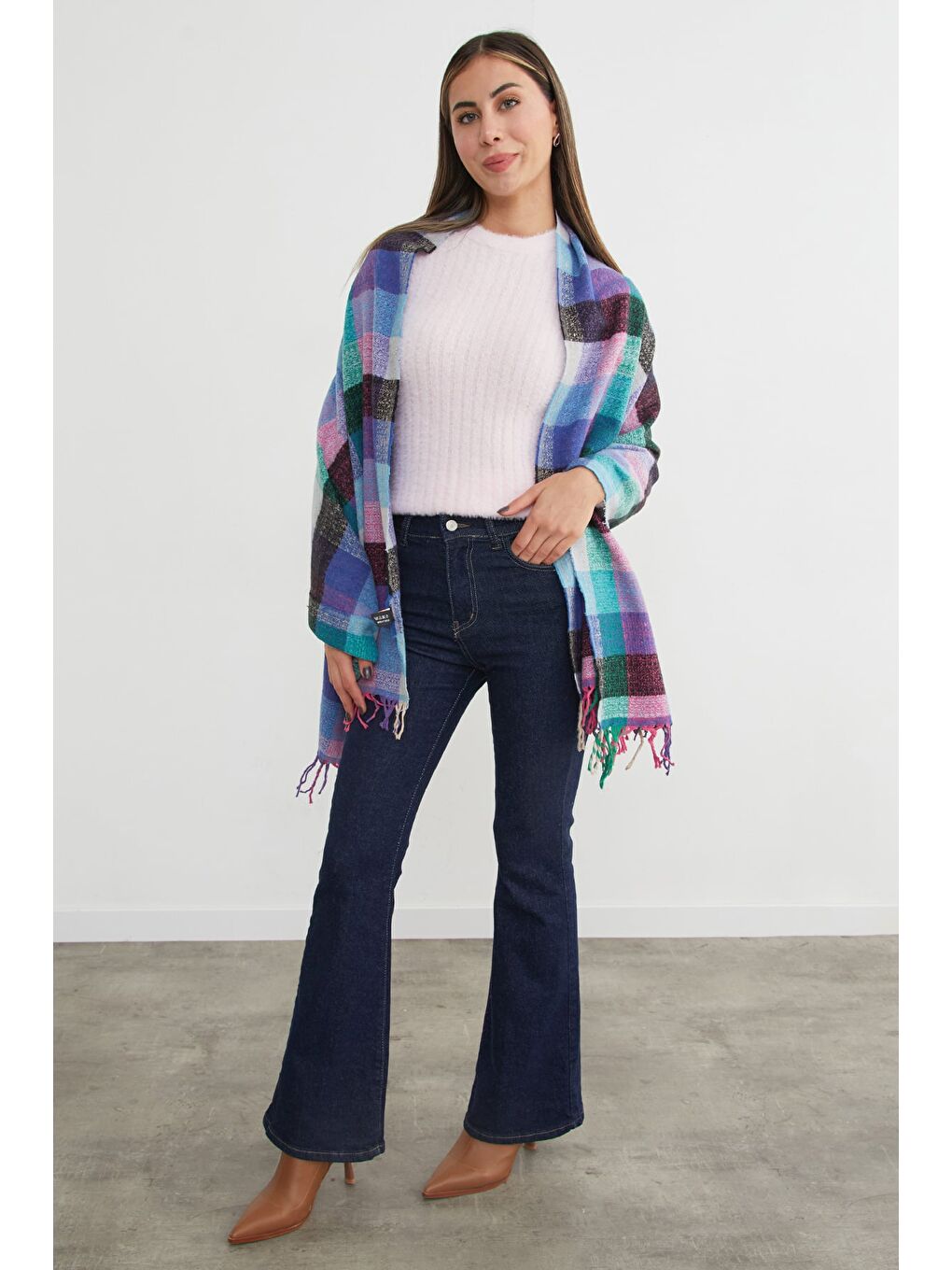 Mavi Ekose Desenli Yumuşak Dokulu Şal-2