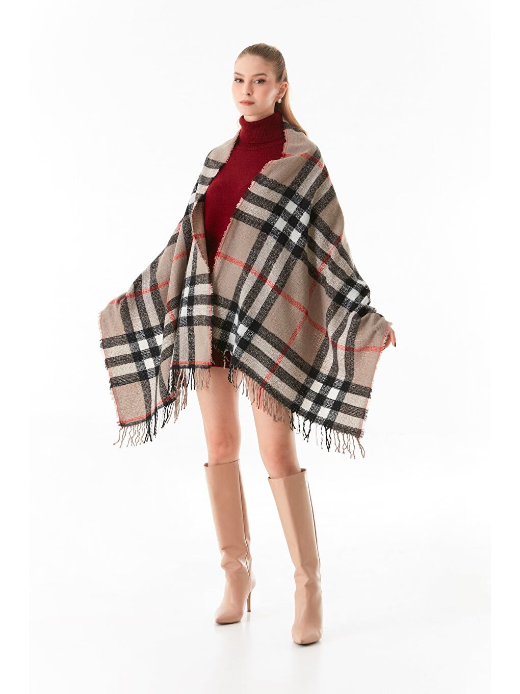 Bej Ekose Desenli Yumuşak Dokulu Şal-1