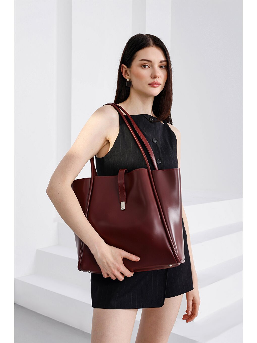 Chester Kilitli Omuz Çantası Bordo-2