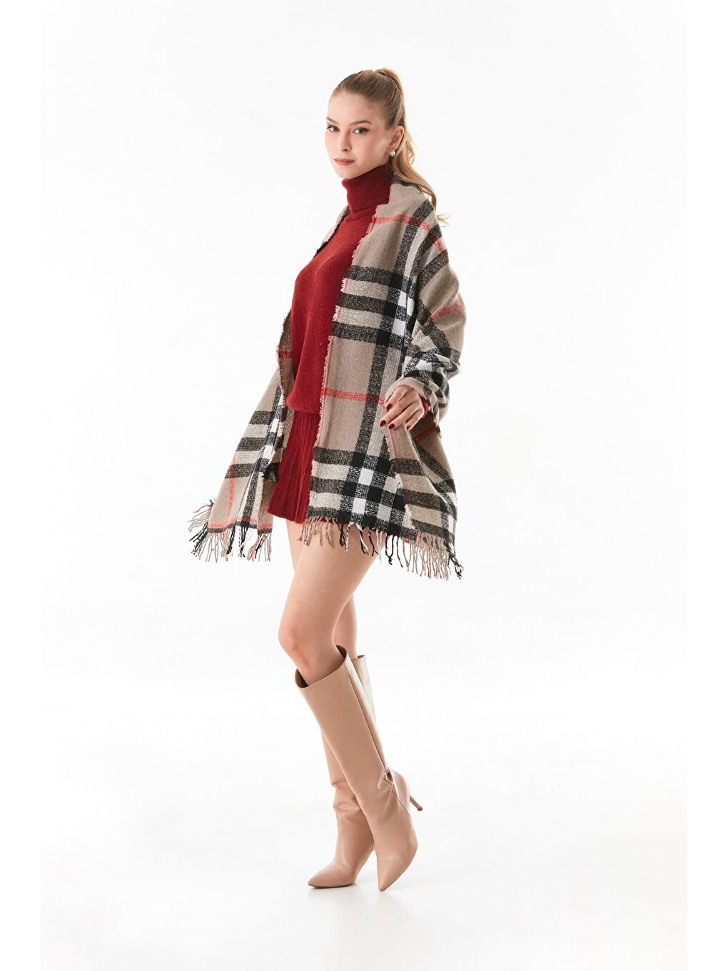 Bej Ekose Desenli Yumuşak Dokulu Şal-2