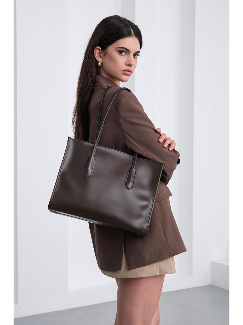 Kahverengi Paella Omuz Çantası Acı Kahve