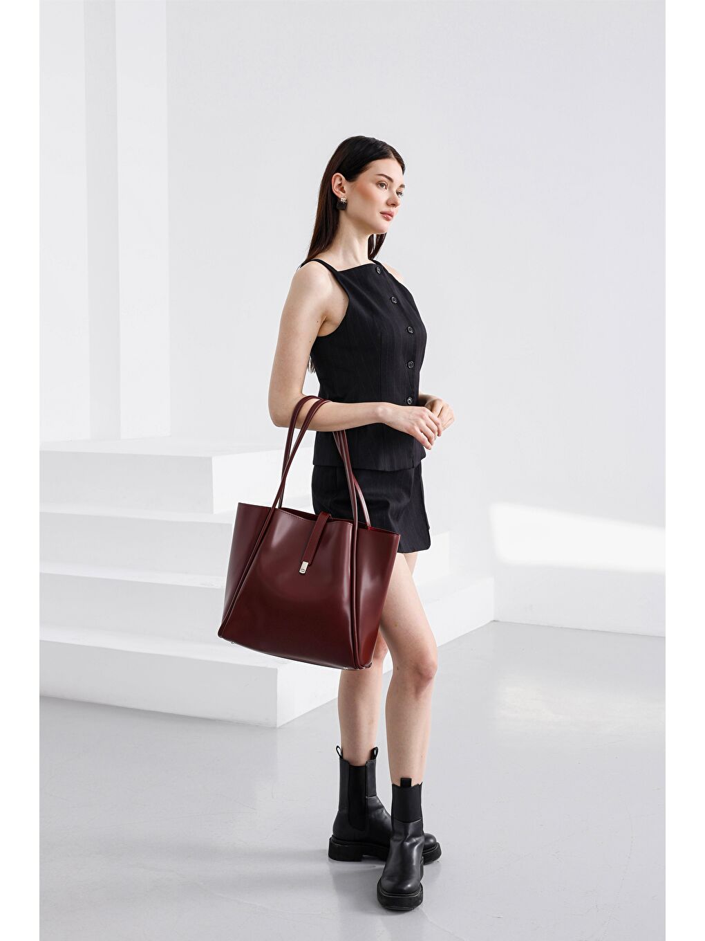 Chester Kilitli Omuz Çantası Bordo-4