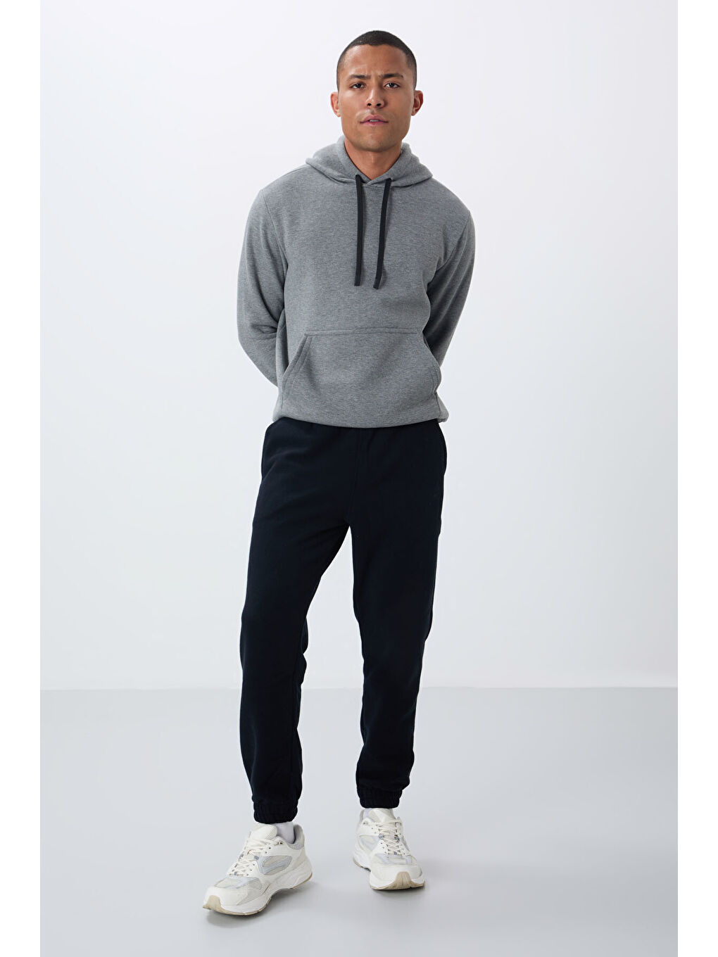 Lacivert Gizli Fermuarlı Rahat Form Lastik Paça Polar  Eşofman Alt - 84866-1