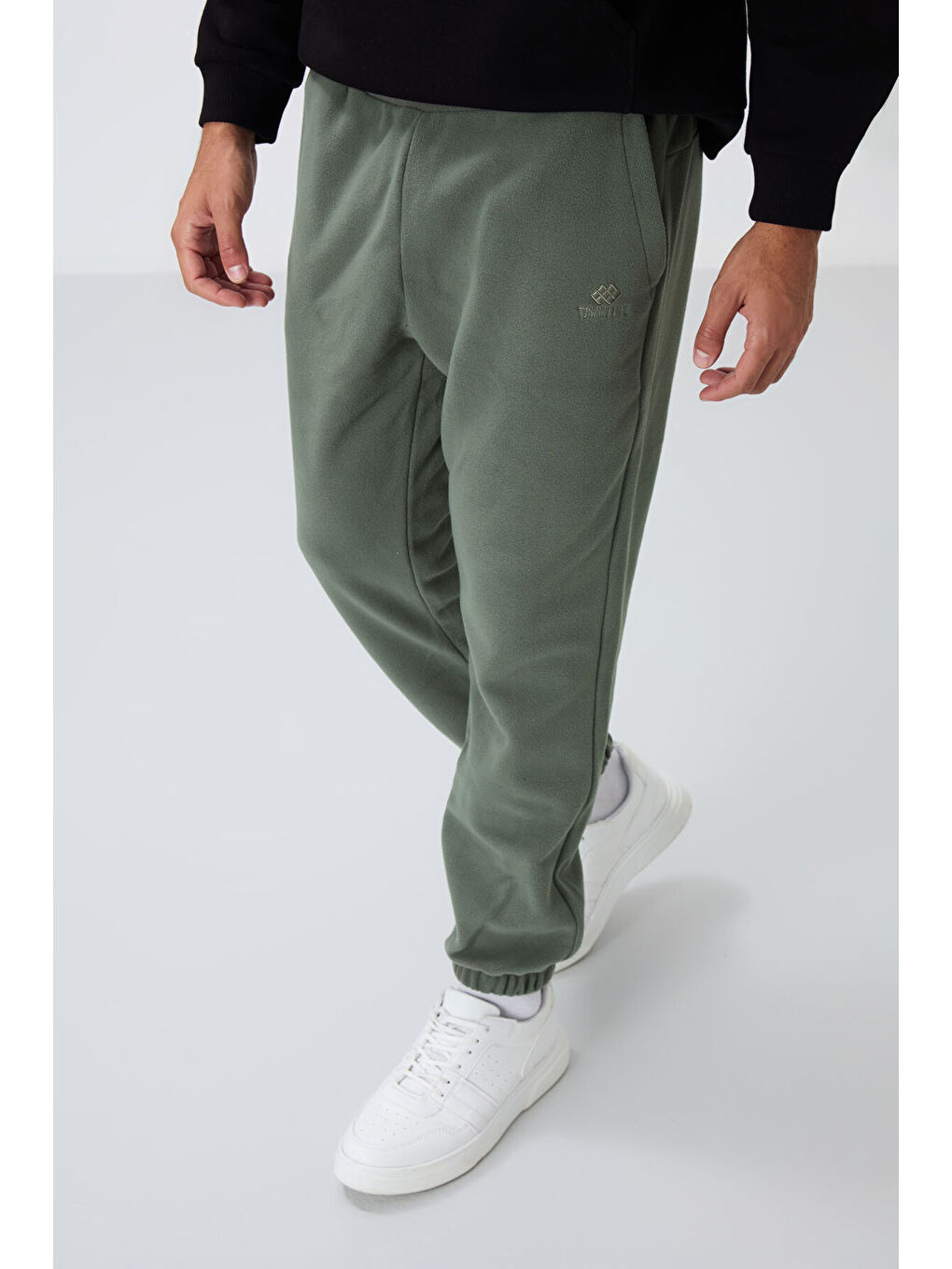 Yeşil Çağla Gizli Fermuarlı Rahat Form Lastik Paça Polar  Eşofman Alt - 84866-2