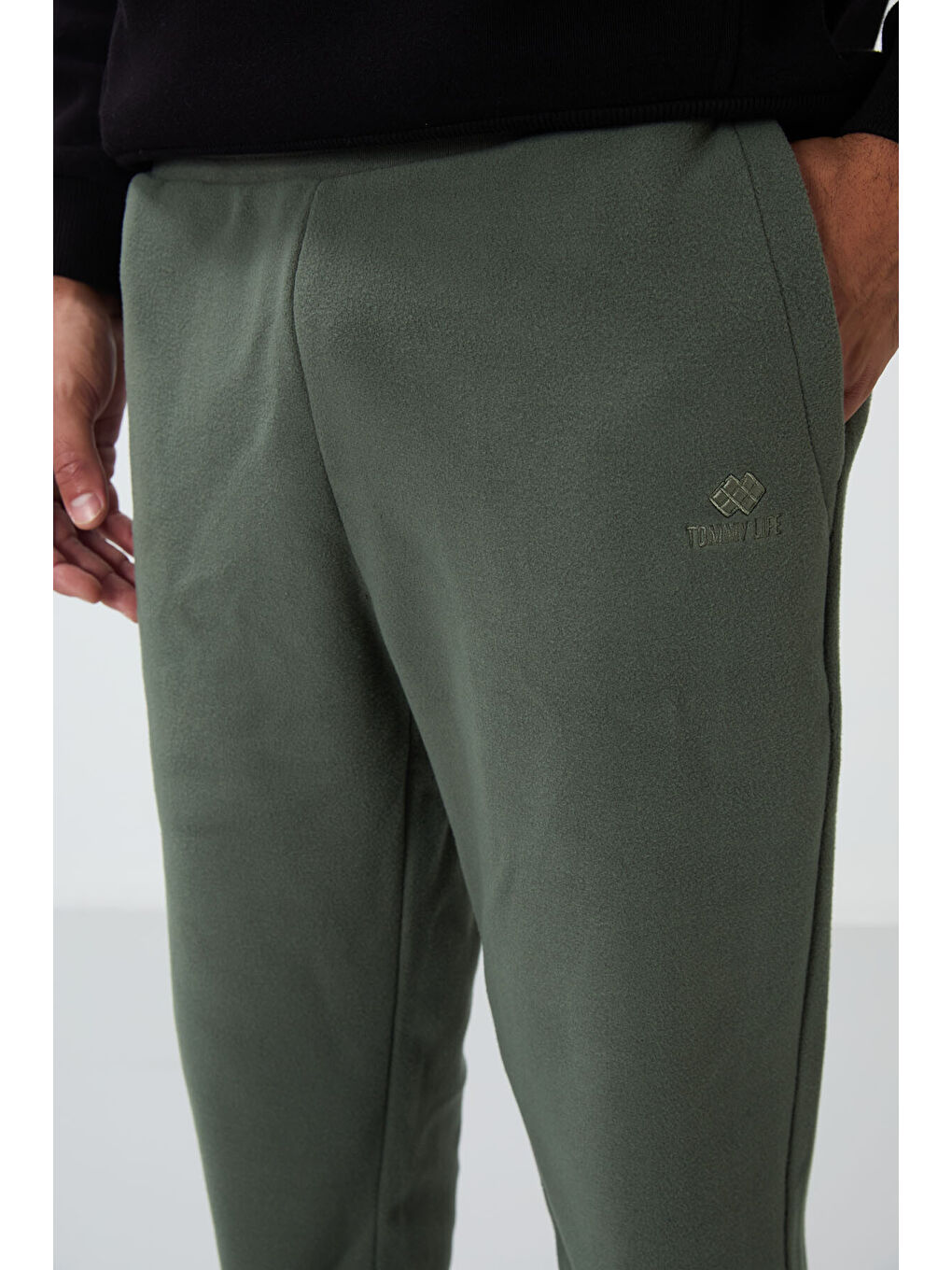 Yeşil Çağla Gizli Fermuarlı Rahat Form Lastik Paça Polar  Eşofman Alt - 84866-3