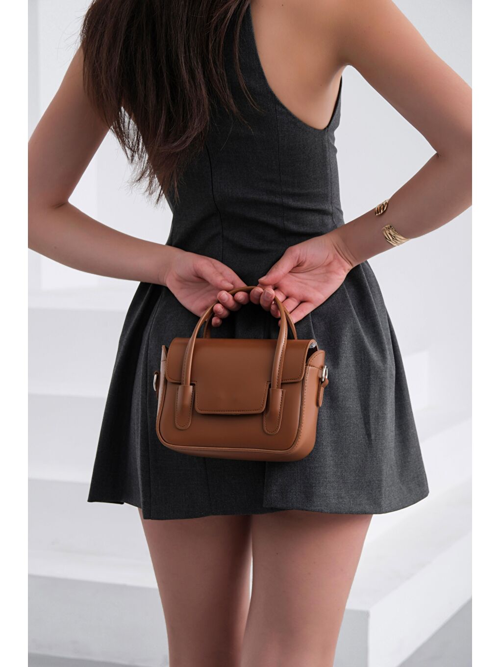 Kahverengi Dimple Retro El Ve Çapraz Çanta Taba