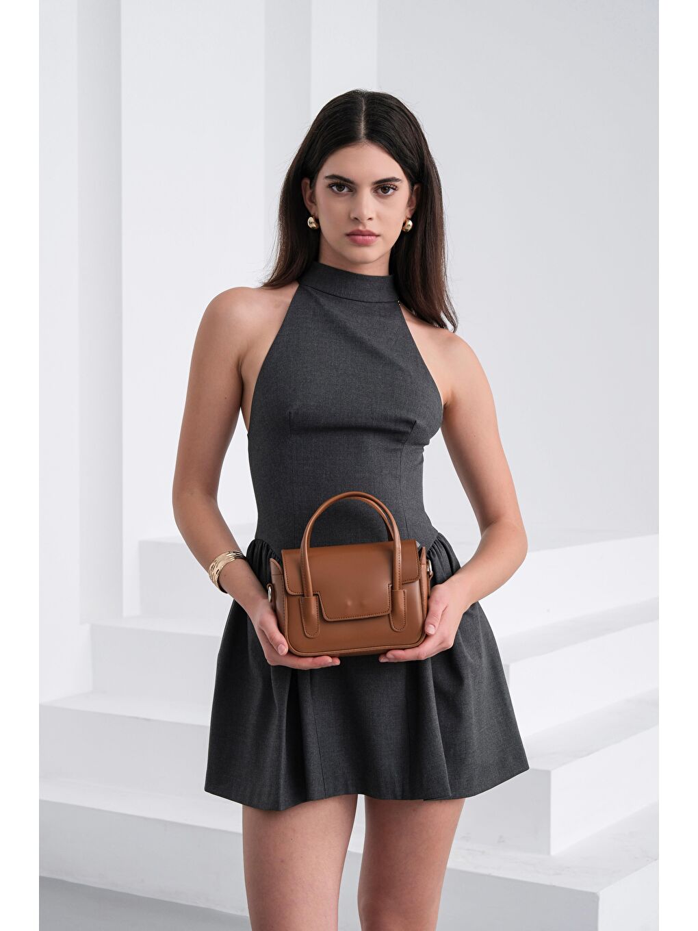 Kahverengi Dimple Retro El Ve Çapraz Çanta Taba-2