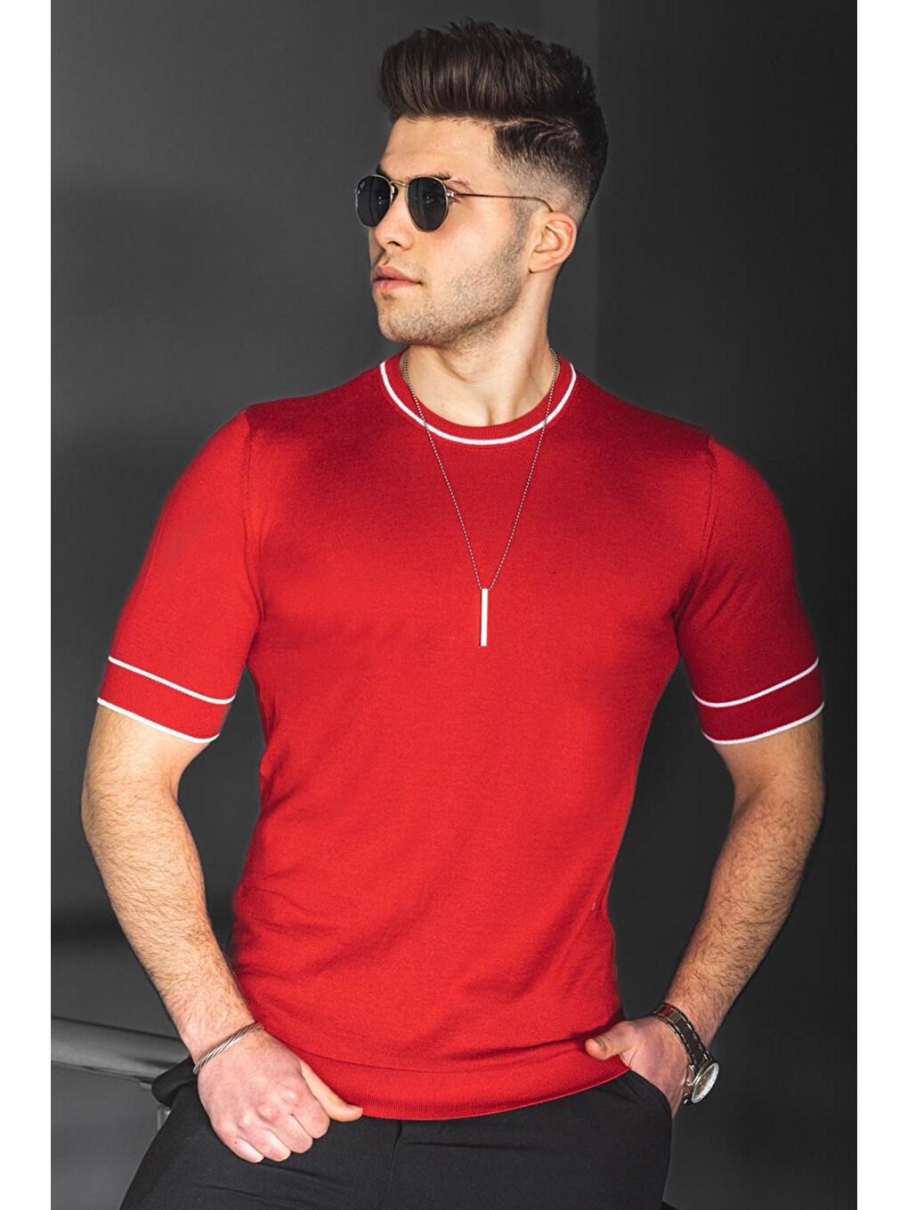 Erkek Kırmızı Triko Tişört 5080-1