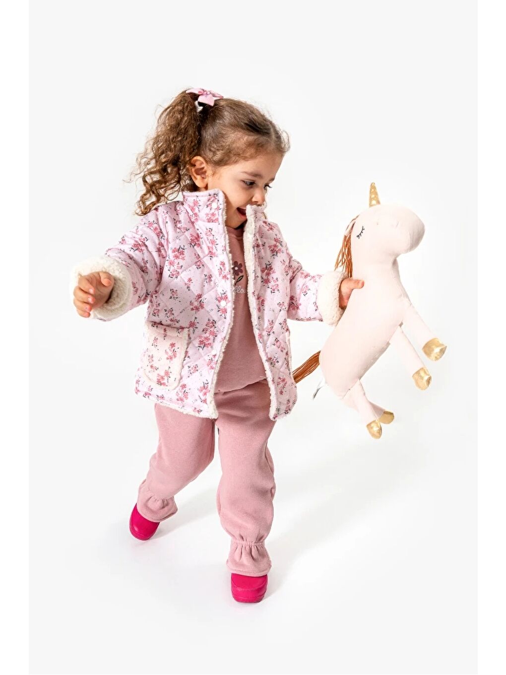 Pembe Çiçek Desenli 3’lü Bebek Takım 8170-2