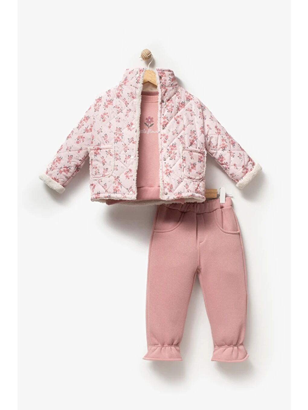 Pembe Çiçek Desenli 3’lü Bebek Takım 8170-3