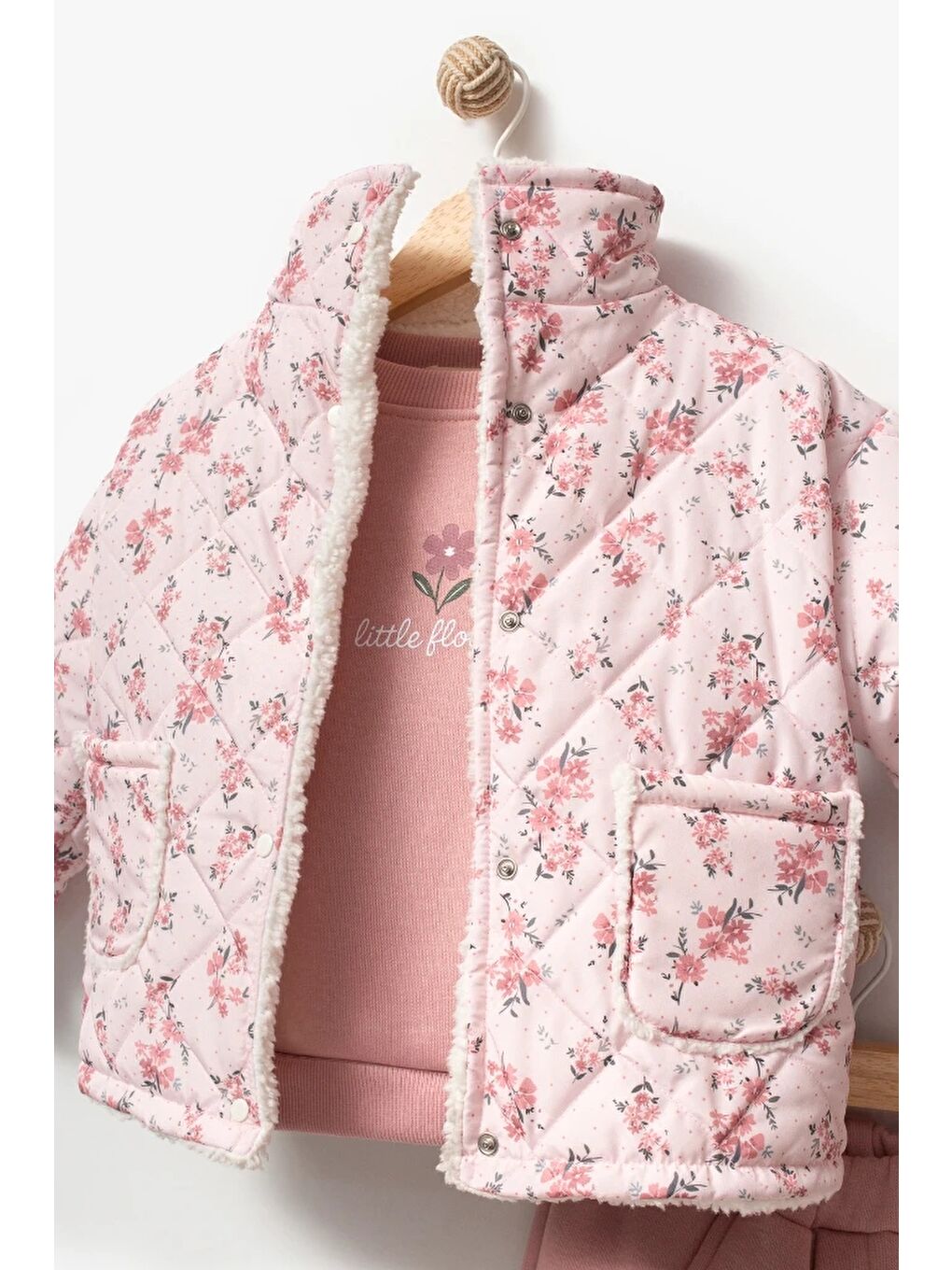 Pembe Çiçek Desenli 3’lü Bebek Takım 8170-4