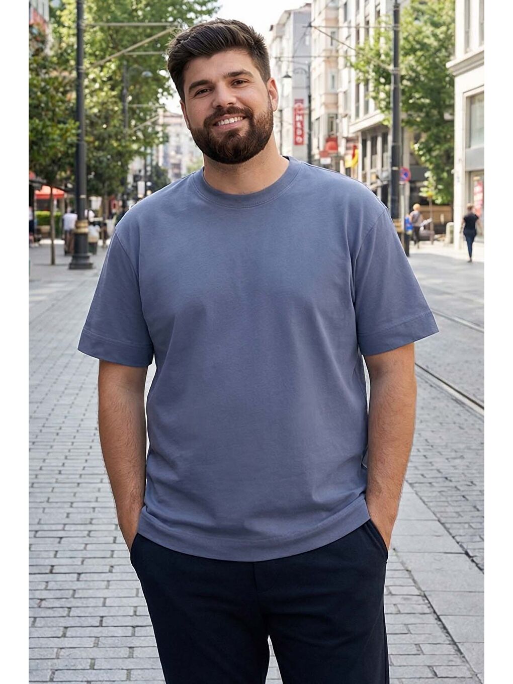 Petrol Basic Kısa Kol O Yaka  Erkek Büyük Beden Tişört - 88072