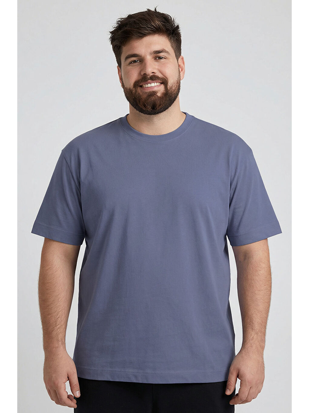 Petrol Basic Kısa Kol O Yaka  Erkek Büyük Beden Tişört - 88072-2