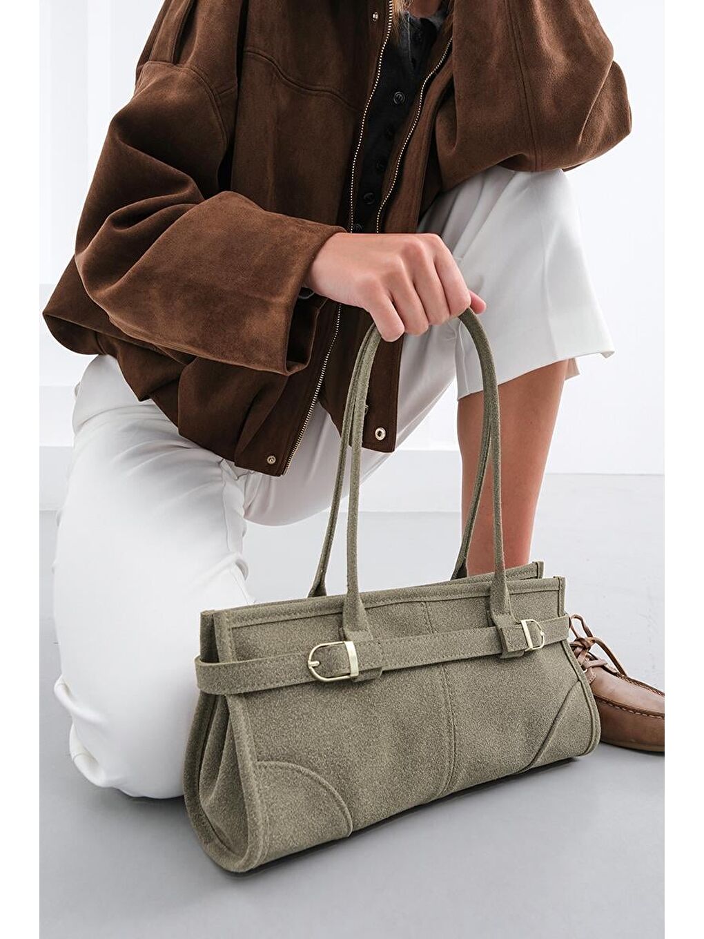 Bej Enyola Bowling Vintage Süet Çanta Vizon-2