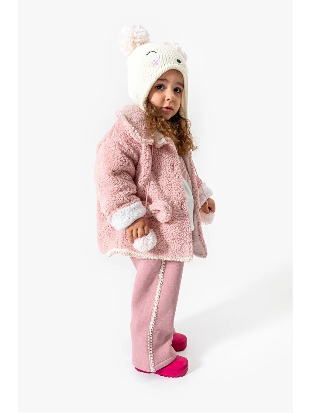 Pembe Pelüş Ceketli Günlük Kız Bebek Takım 8167