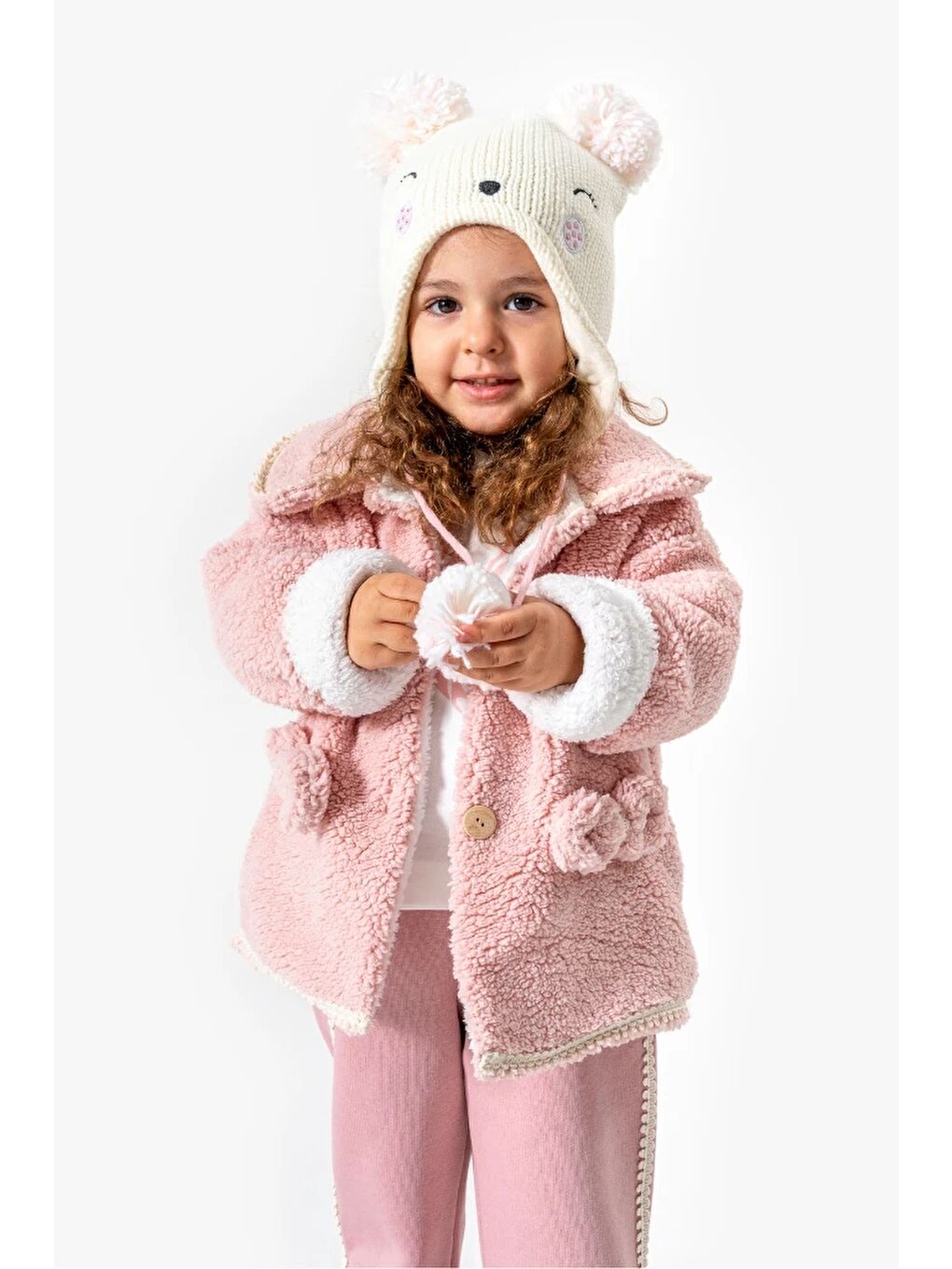 Pembe Pelüş Ceketli Günlük Kız Bebek Takım 8167-1