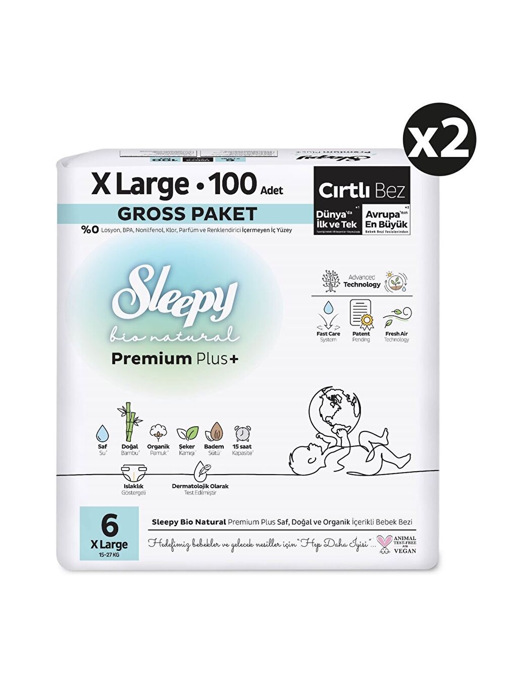 Sleepy Bio Natural Premium Plus Gross Paket Bebek Bezi 6 Numara Xlarge 200 Adet - 1