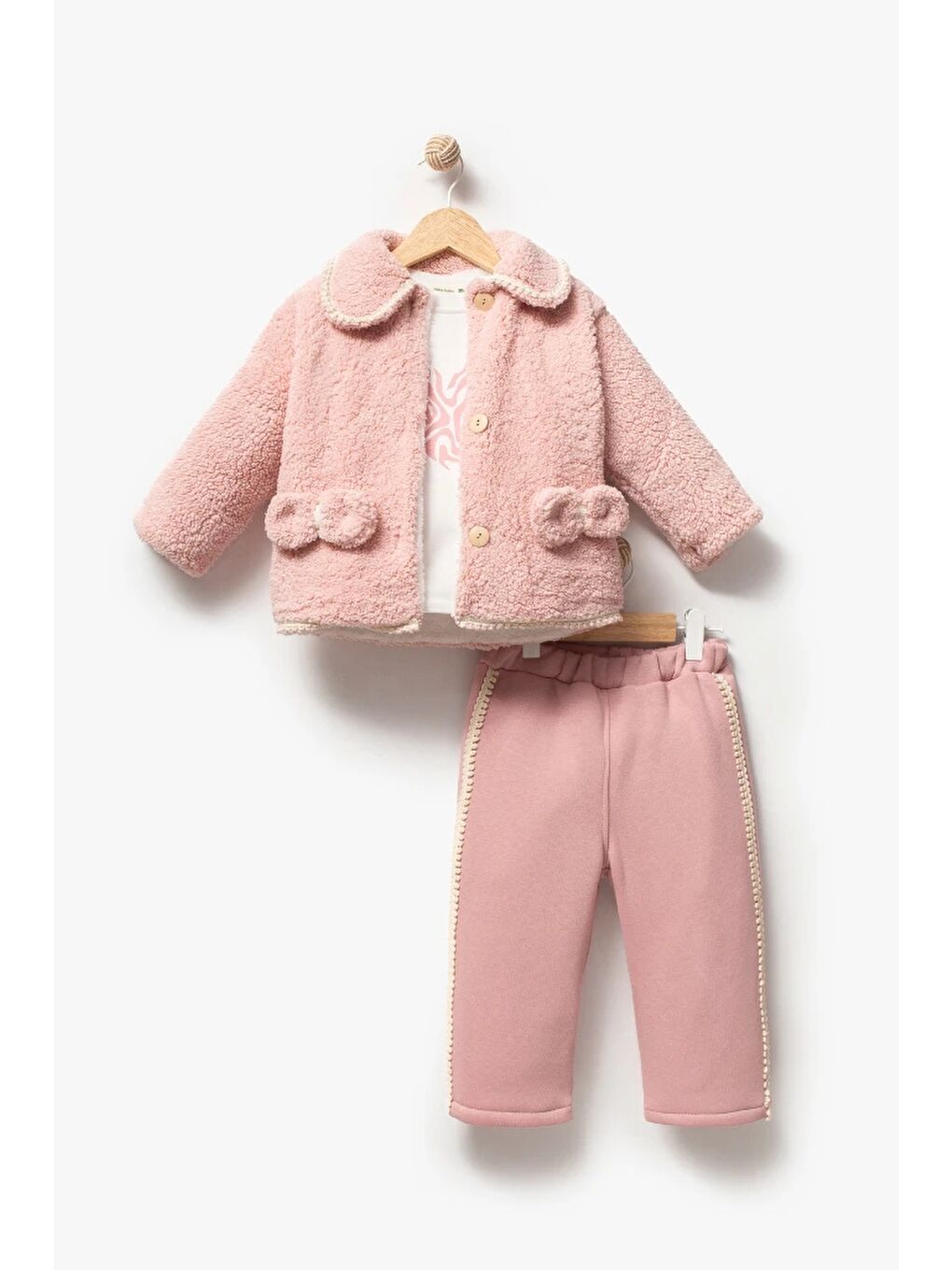 Pembe Pelüş Ceketli Günlük Kız Bebek Takım 8167-3