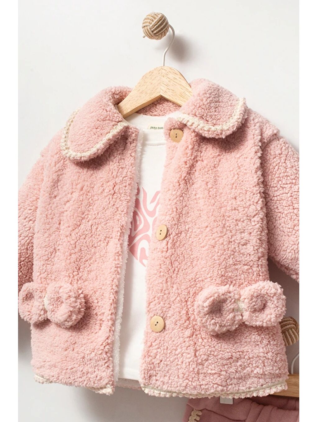 Pembe Pelüş Ceketli Günlük Kız Bebek Takım 8167-4