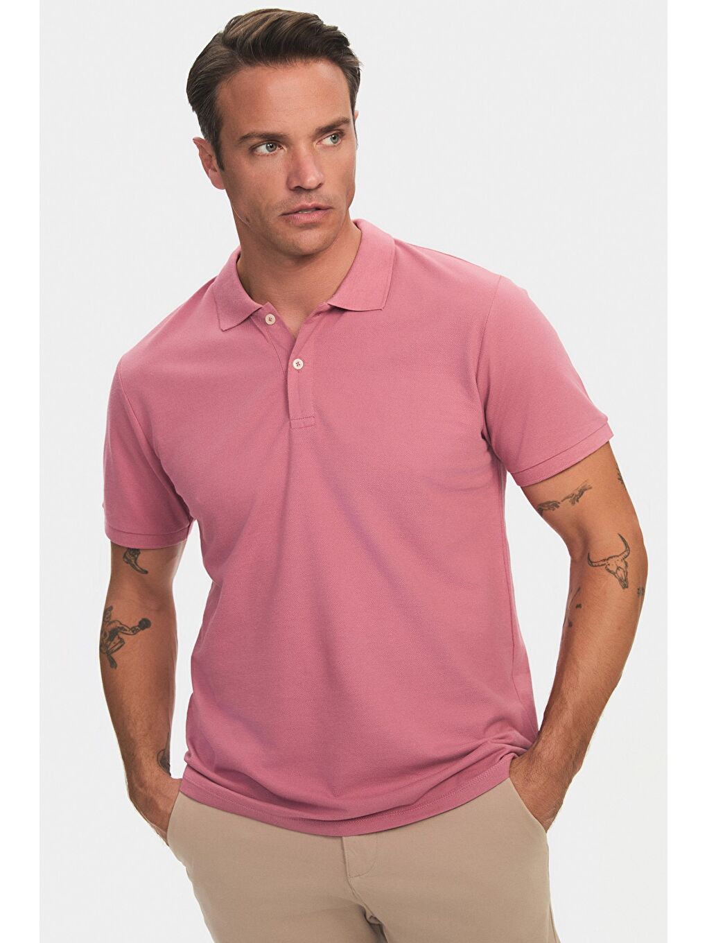 June Pembe Polo Yaka Kısa Kollu Basic Erkek Tişört - 1
