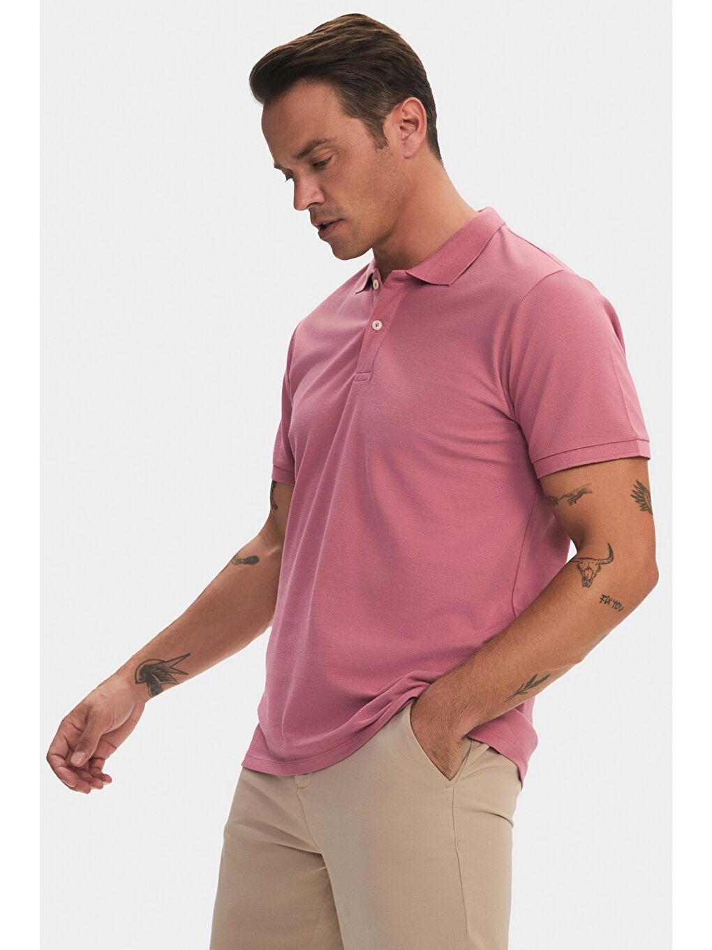 June Pembe Polo Yaka Kısa Kollu Basic Erkek Tişört - 2