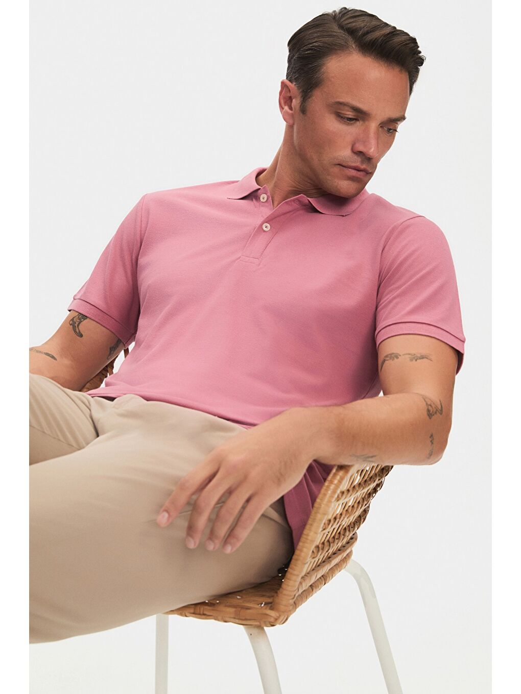 June Pembe Polo Yaka Kısa Kollu Basic Erkek Tişört - 3