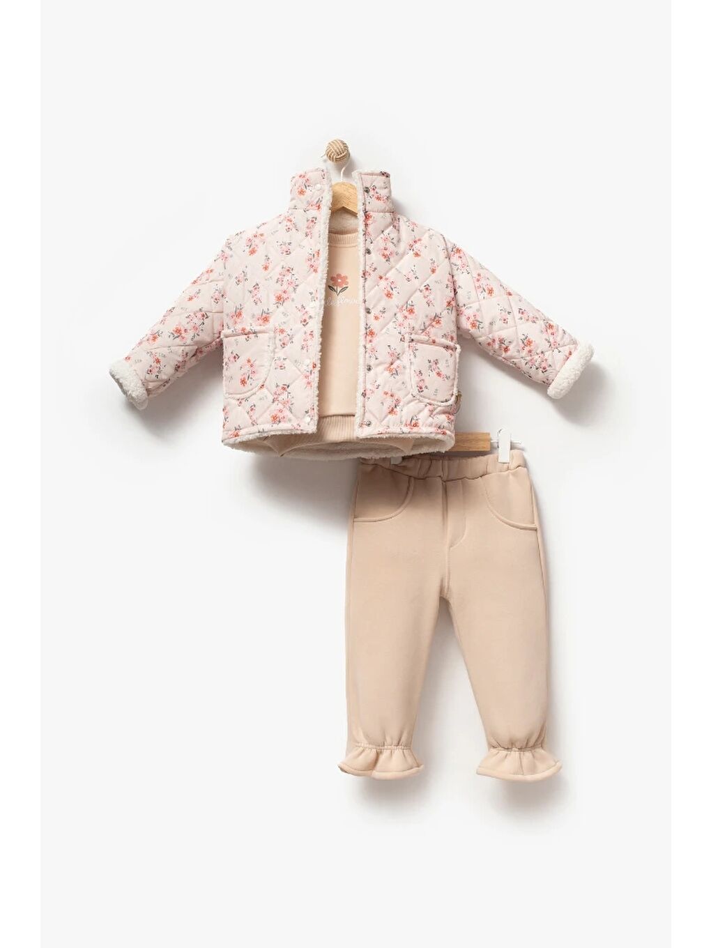 Pembe Çiçek Desenli 3’lü Bebek Takım 8170-2