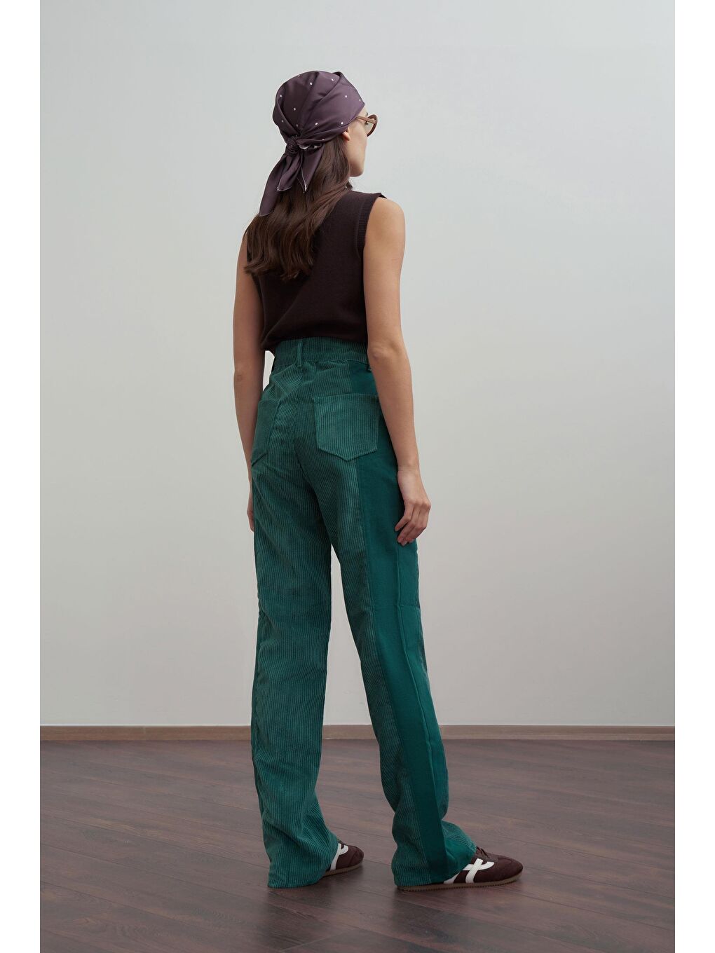 Yeşil-Kumaş Mixli Pantolon-1