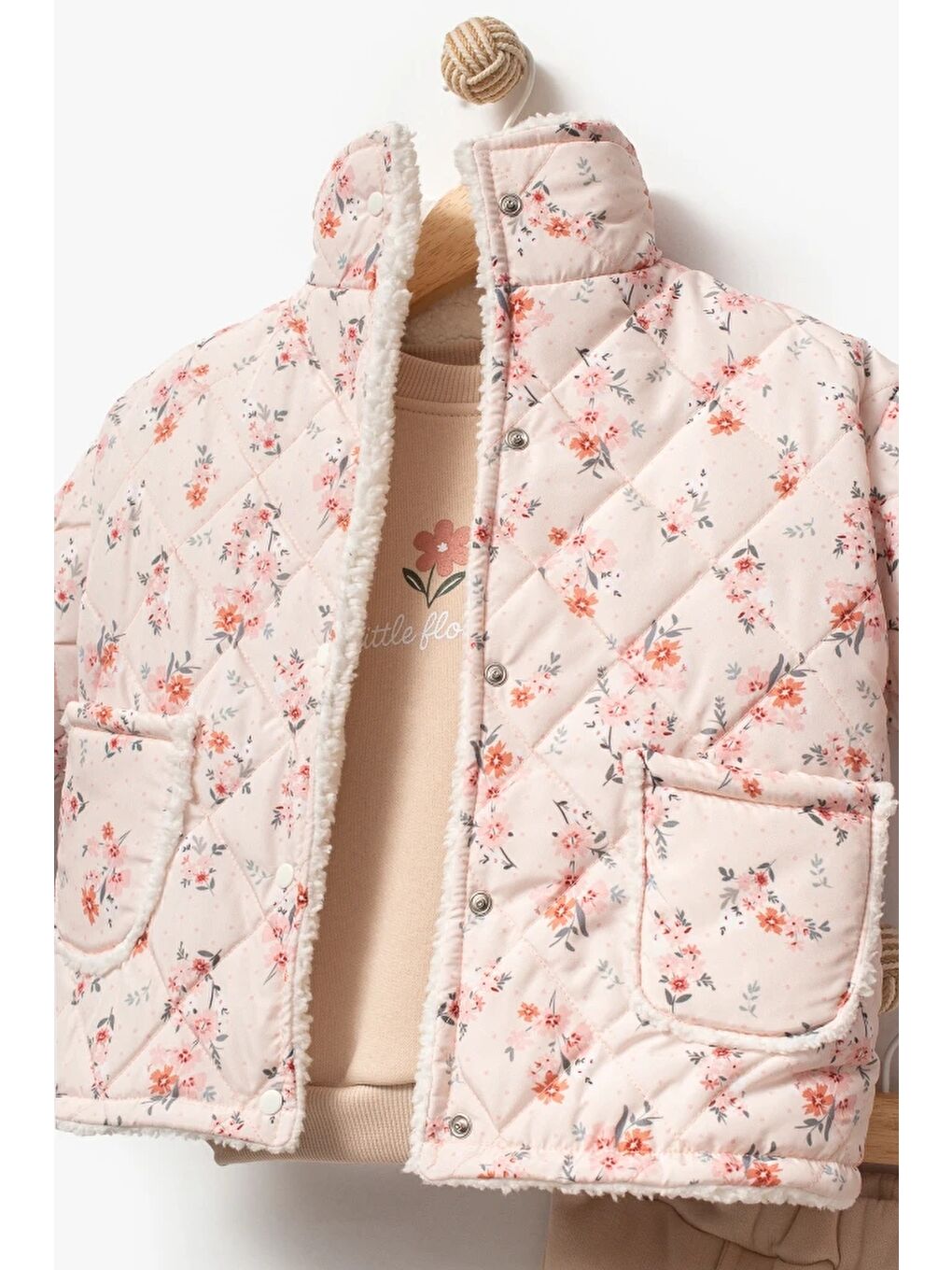 Pembe Çiçek Desenli 3’lü Bebek Takım 8170-3