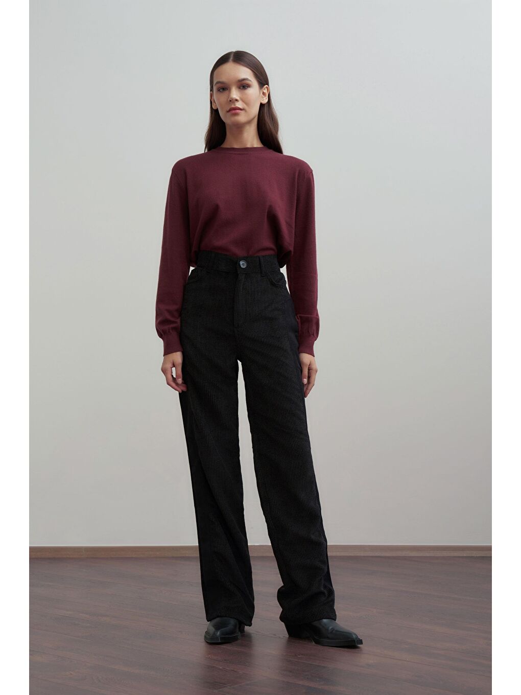 Siyah-Kumaş Mixli Pantolon