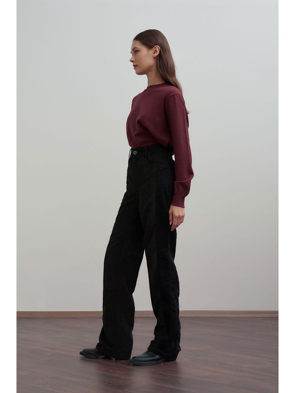 Siyah-Kumaş Mixli Pantolon-1