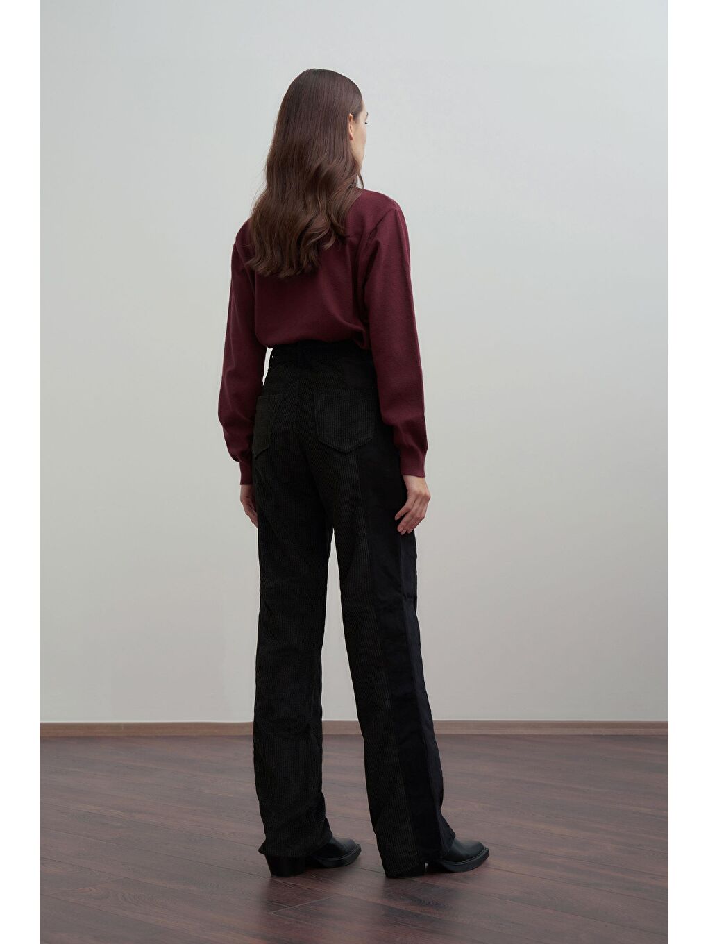 Siyah-Kumaş Mixli Pantolon-2