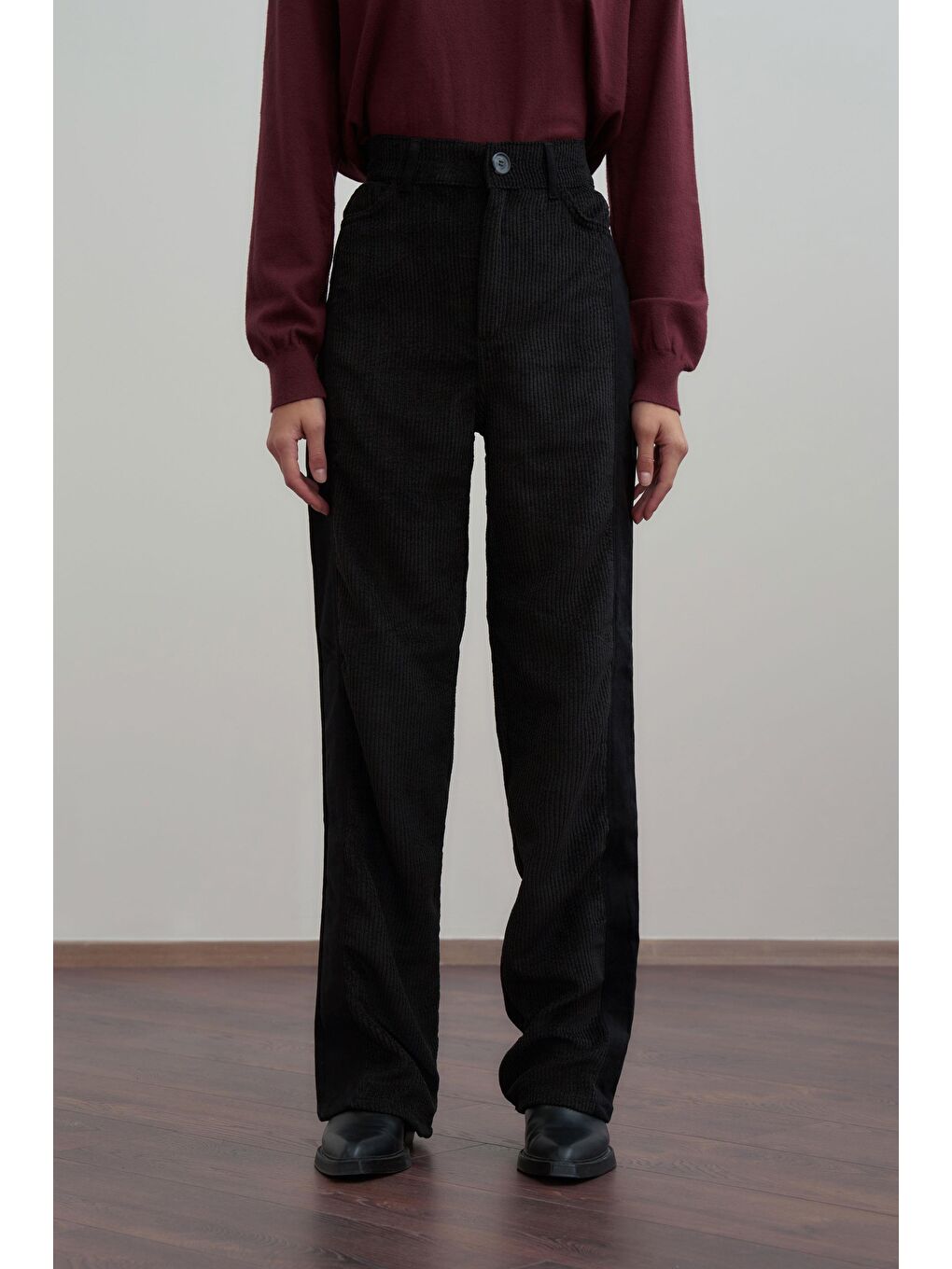 Siyah-Kumaş Mixli Pantolon-3