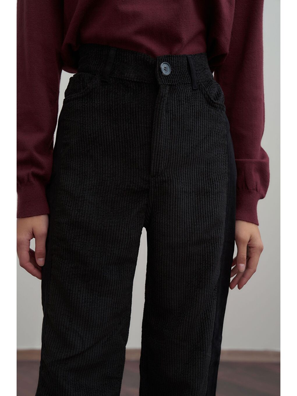 Siyah-Kumaş Mixli Pantolon-4