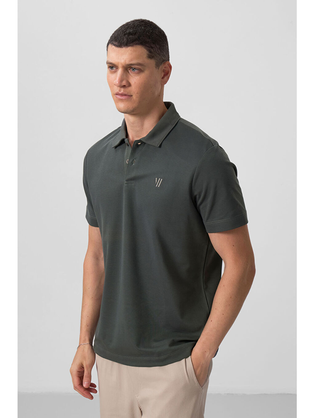 Yeşil Çağla Basic Göğüs Logolu Standart Kalıp Triko Polo Yaka Erkek Tişört - 87768-4