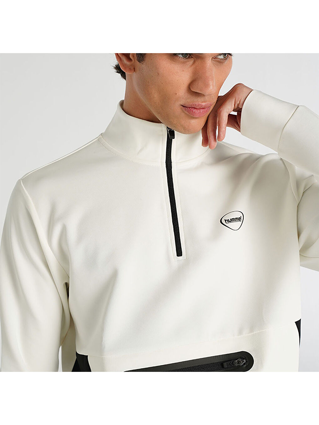 Loton Zip Neck Erkek Beyaz Dik Yaka Sweatshirt-2
