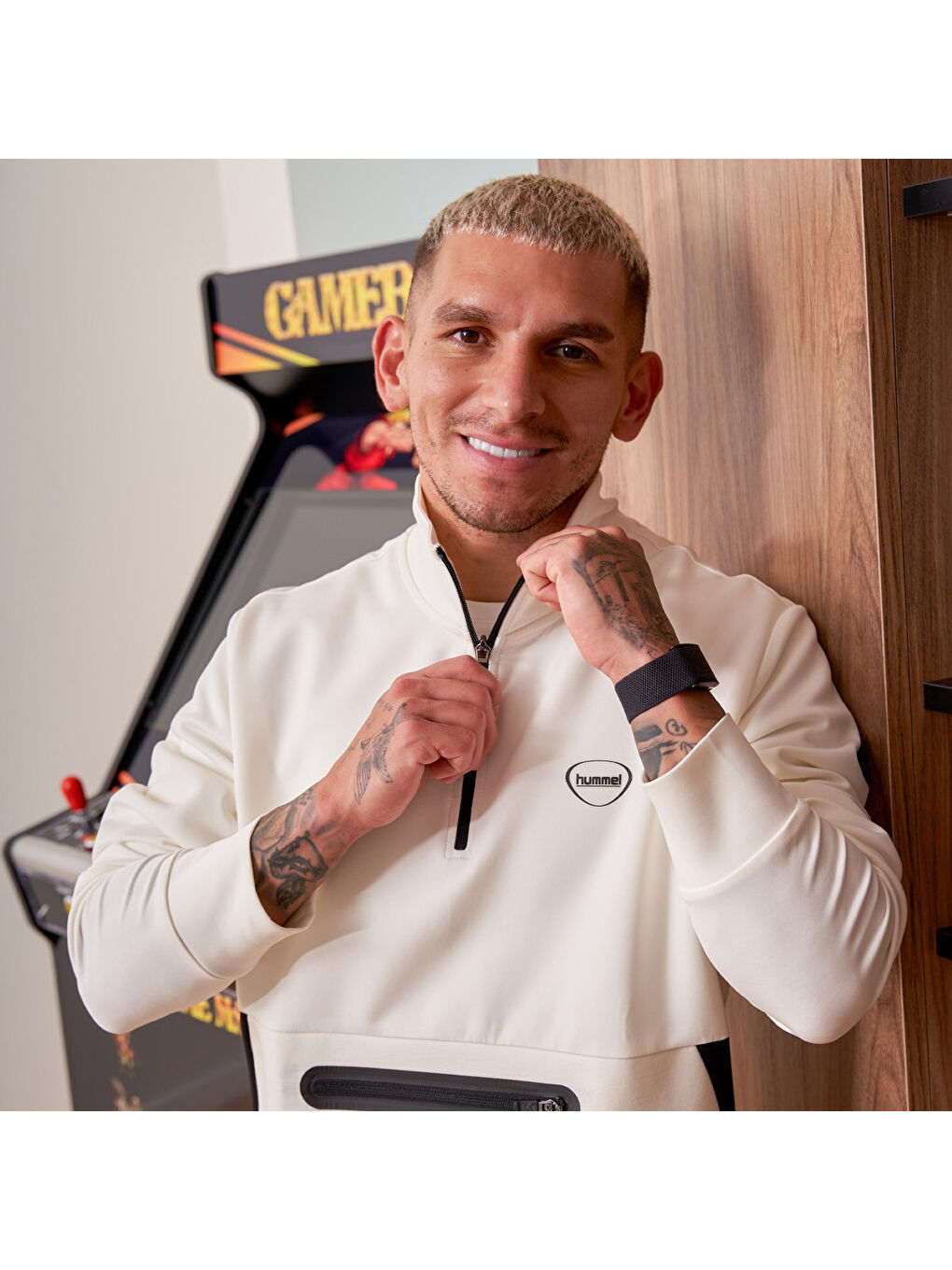 Loton Zip Neck Erkek Beyaz Dik Yaka Sweatshirt-3