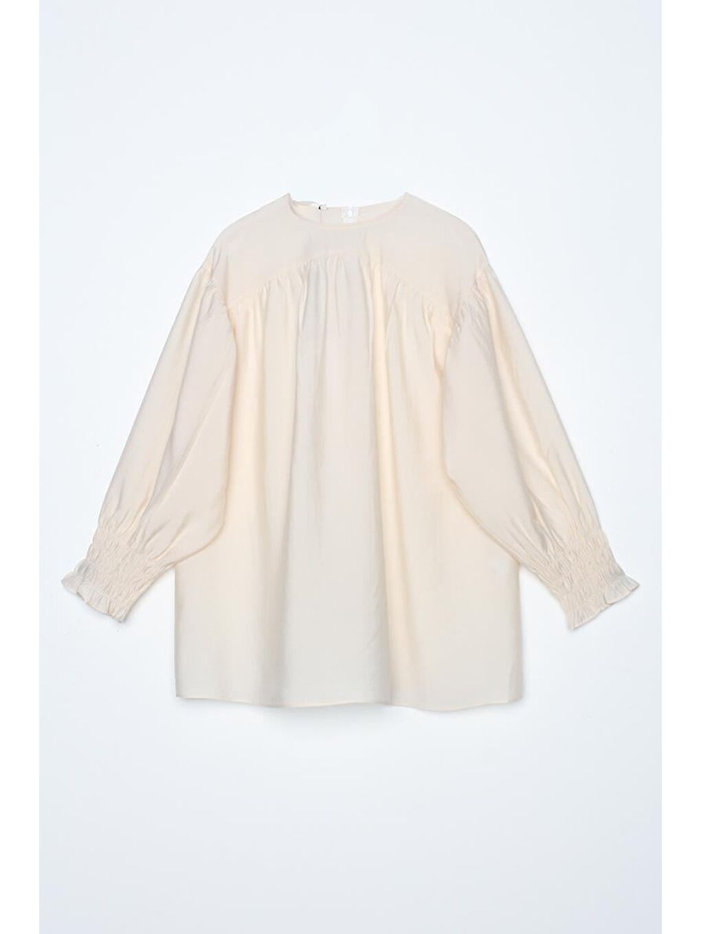 Ekru-Gipe Lastik Kol Detaylı Bisiklet Yaka Tunik-6