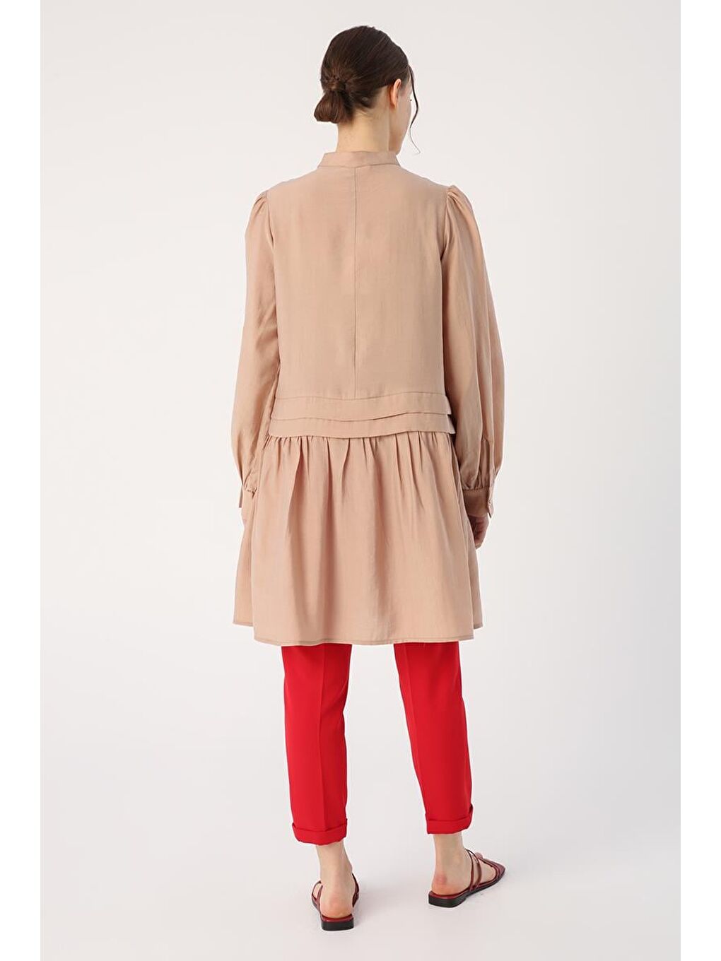 Koyu Bej Pile Detaylı Gömlek Tunik-3