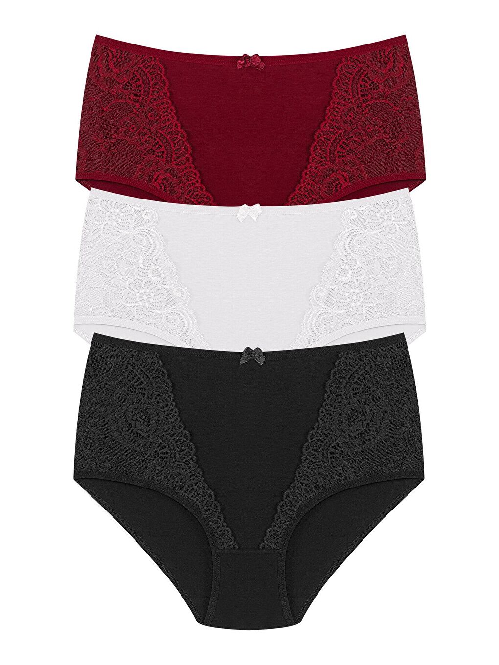 Beyaz Pamuklu Önü Dantel Detay Yüksek Bel Büyük Beden Kadın Külot 3'lü